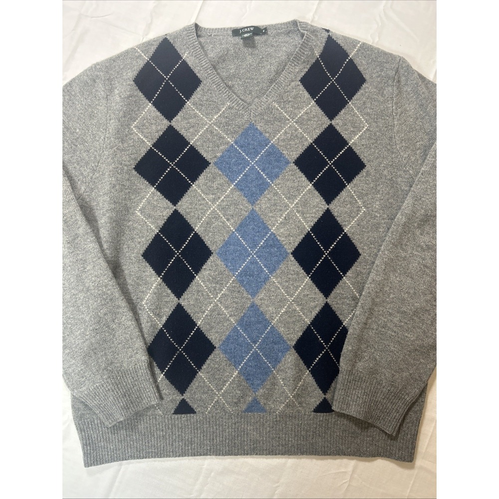 J Crew Lambswool Sweater Men's Size XL Gray V Neck Pullover